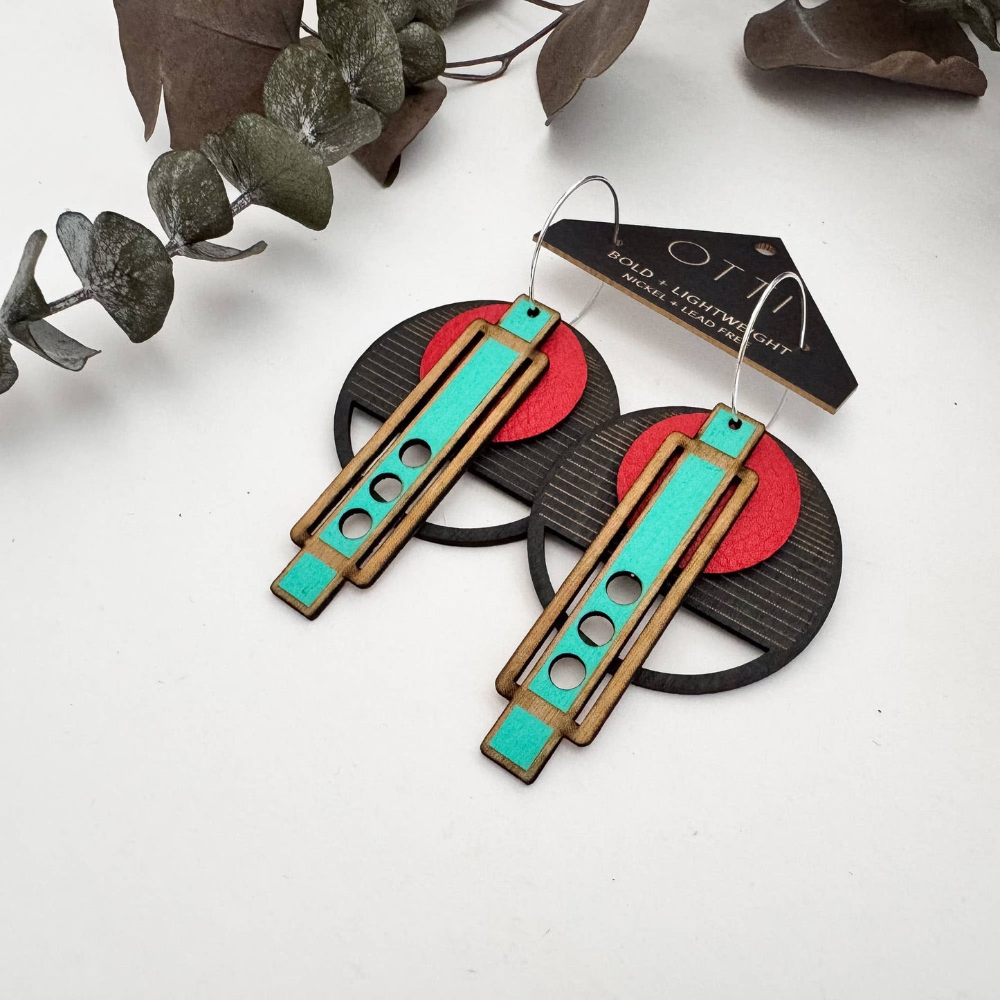 Architectural Lightweight Leather+Birch earring: Wright RoB