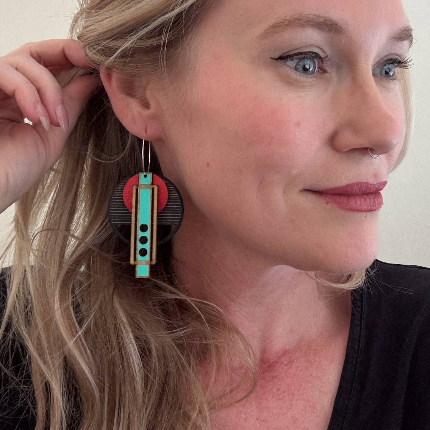 Architectural Lightweight Leather+Birch earring: Wright RoB
