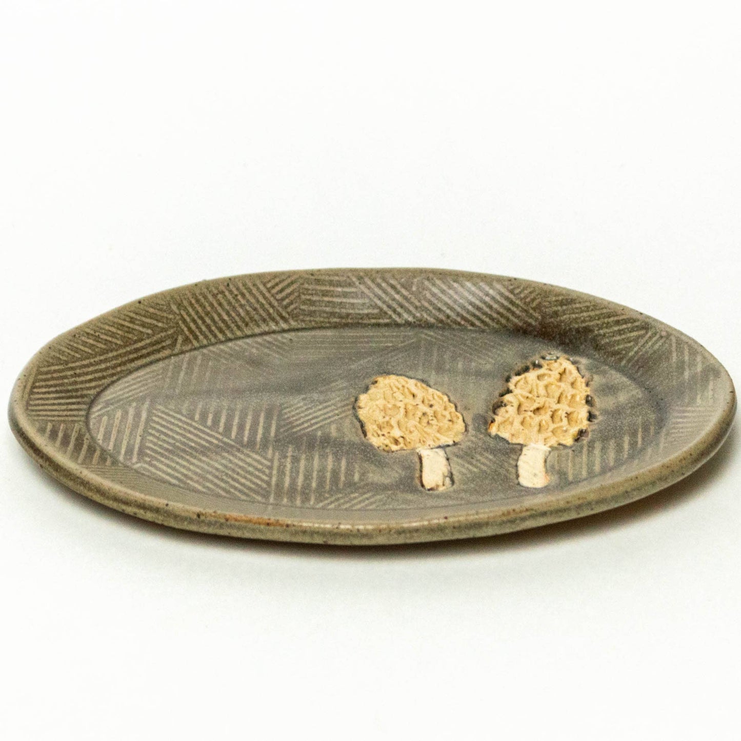 Morel Mushroom Handmade in Ohio, Ceramic Oval Trinket