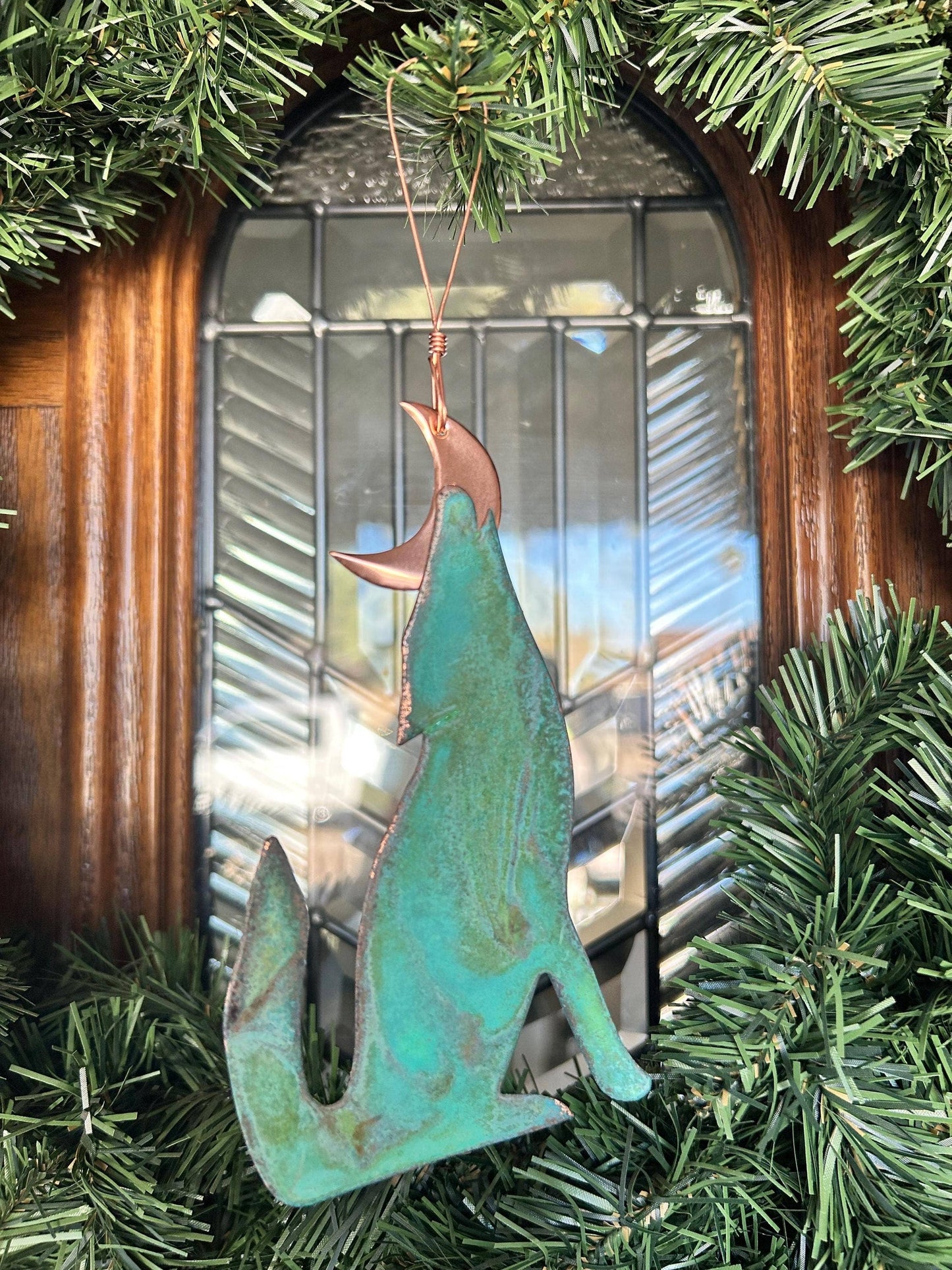 Coyote Wolf Copper Christmas Ornament