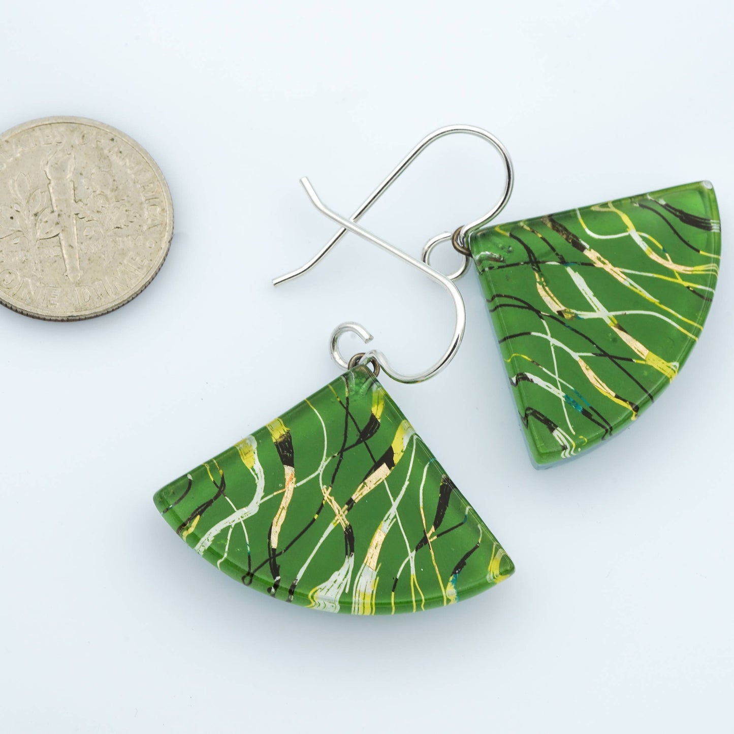 Fibers Fan Earrings, Green: Medium