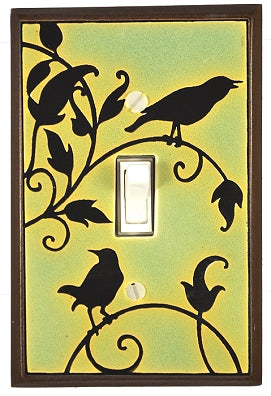 Single Ceramic Switchplate - Green Songbirds