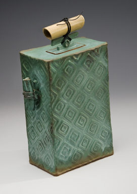 Ceramic Turquoise Box with Bamboo Handle