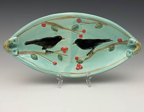 Crow Boat Vessel with Sprigs - Light Turquoise