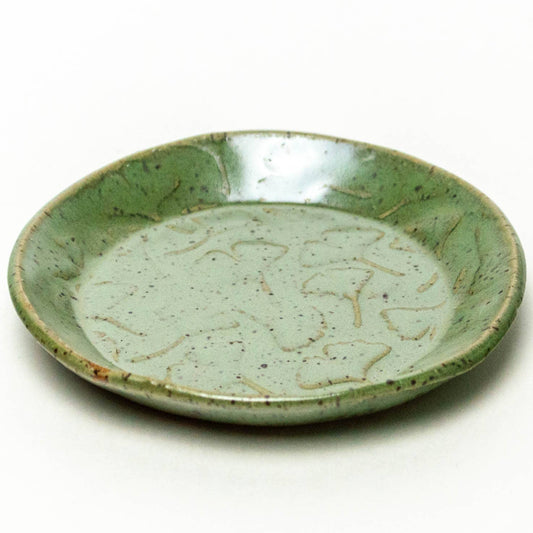 Green Ginkgo Leaf Ceramic Round Trinket Dish