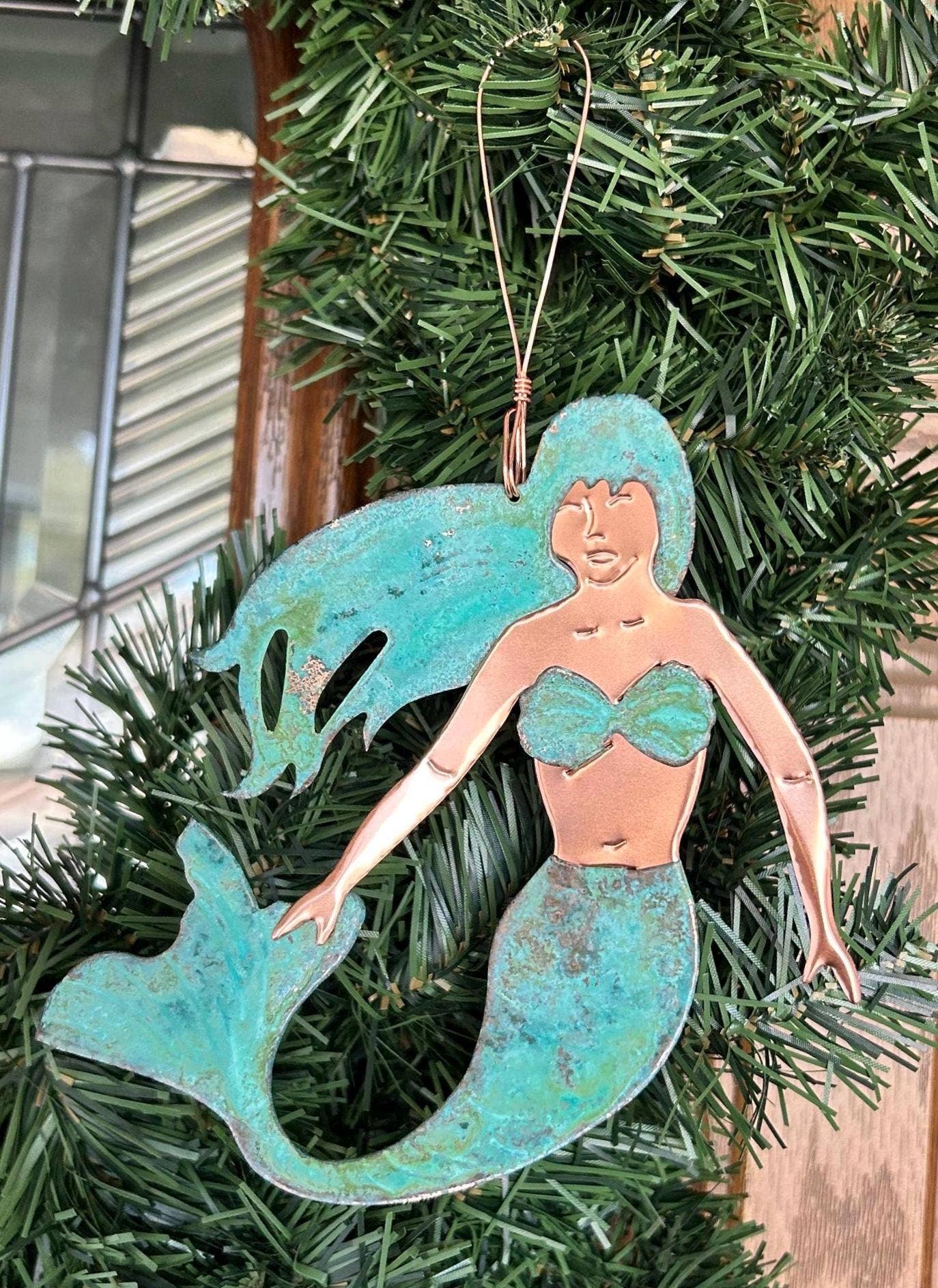Mermaid Siren Copper Christmas Ornament