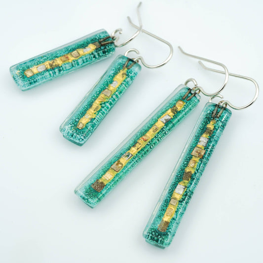 Aqua Golden Phase Bar Earrings: Medium