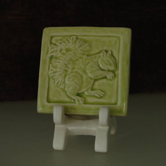 Fred the Squirrel Art Tile 4x4": Oak Hill glaze