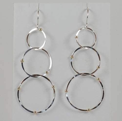 Sterling Silver Circle Earrings with Gold-Filled Beads
