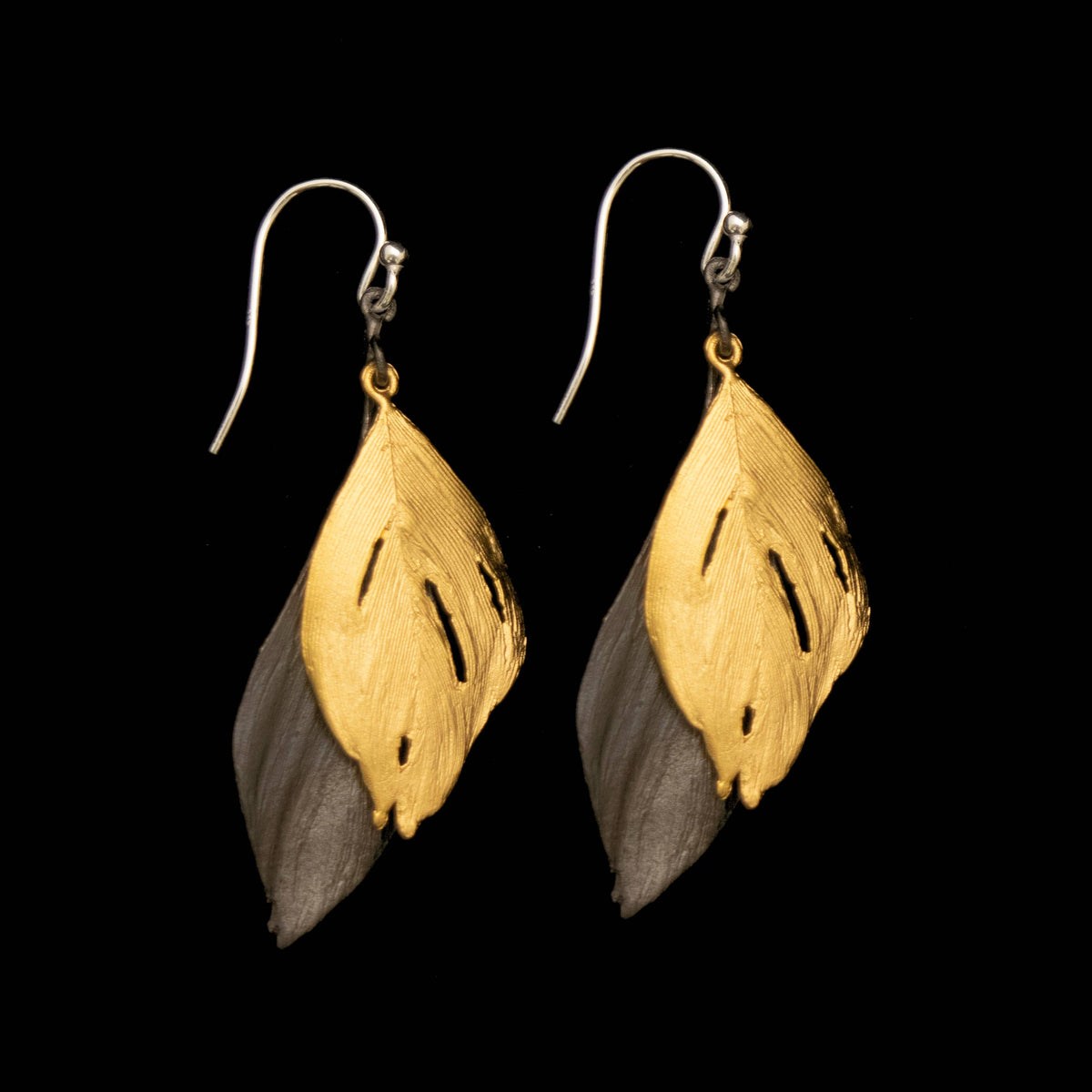Feather Gold and Gunmetal Two Tone Wire Earrings