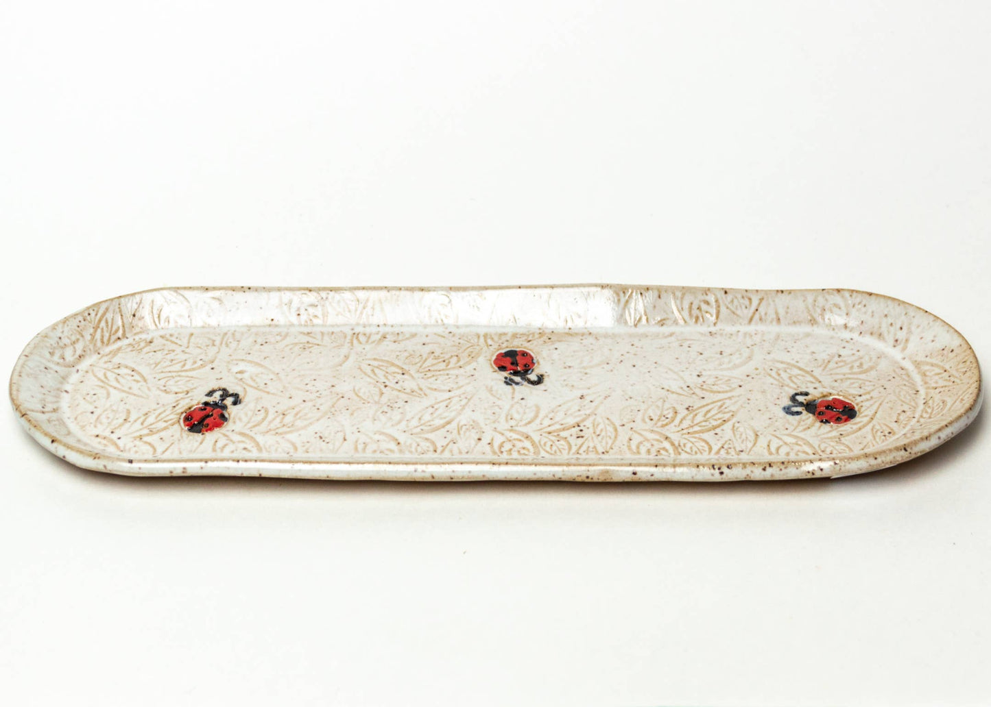 Ladybug Pattern Handmade Ceramic White Platter