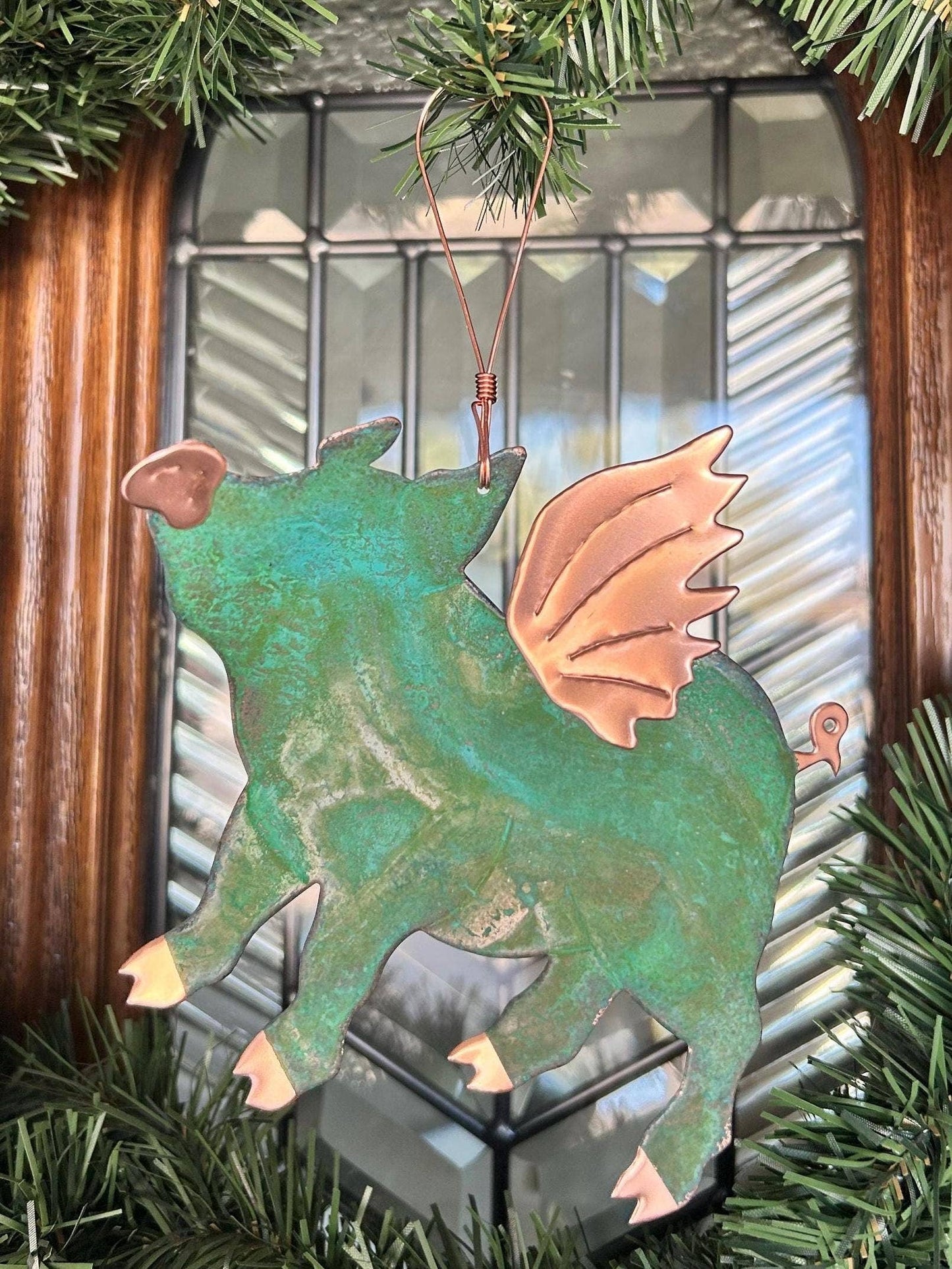 Flying Pig Copper Christmas Ornament