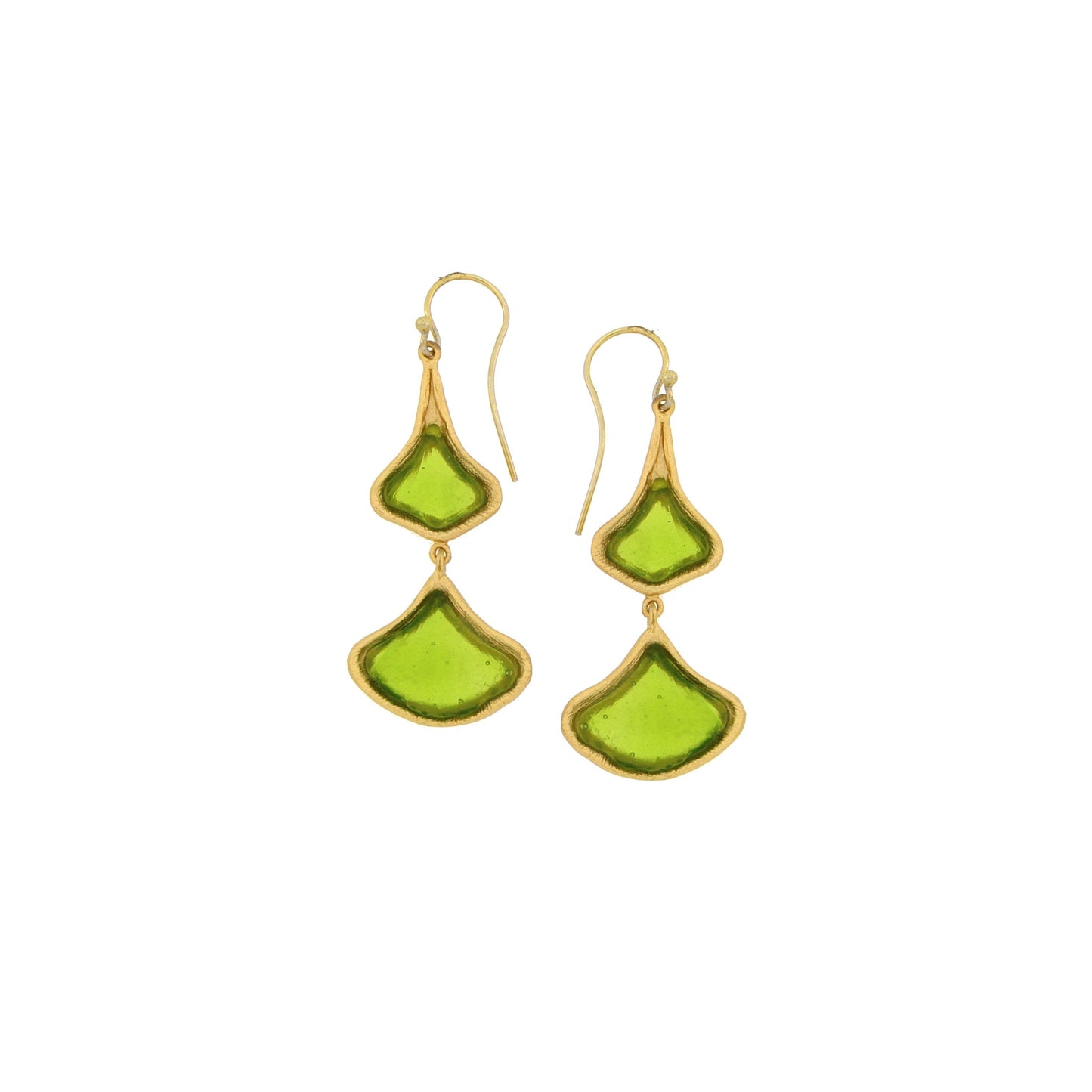 Ginkgo 2-Leaf Drop Wire Earrings: Green
