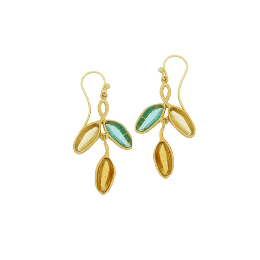 Sage 3-Leaf Drop Wire Earrings: Multi