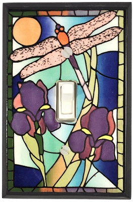 Single Ceramic Switchplate - Stained Glass Dragonfly