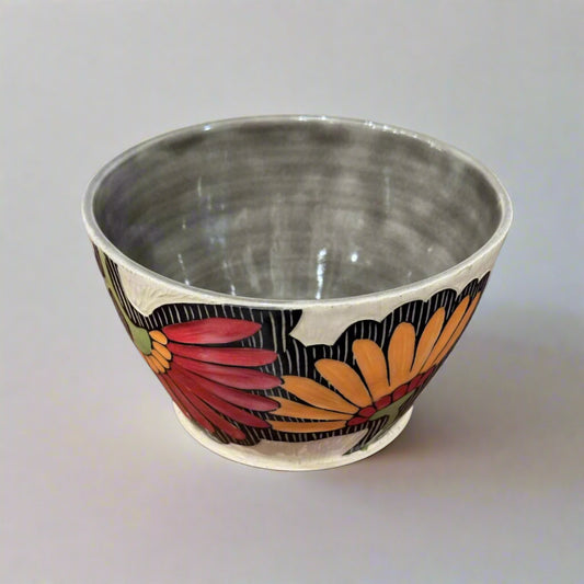 Handmade Rainbow Floral Sgraffito Bowl