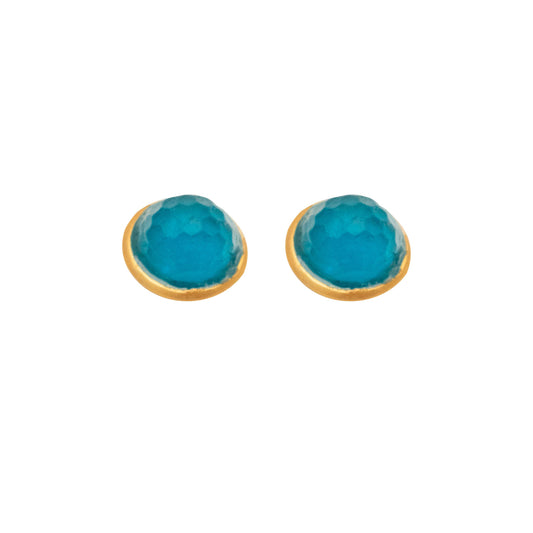 Solid Back Faceted Round Post Earrings: Teal