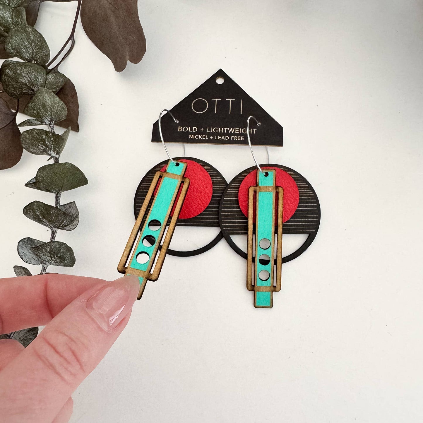Architectural Lightweight Leather+Birch earring: Wright RoB