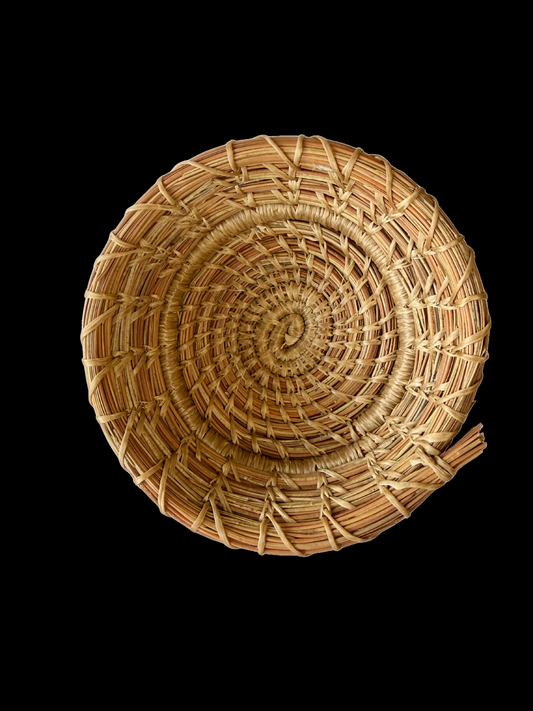 Beige w/ Blue Beads Pine Needle Basket