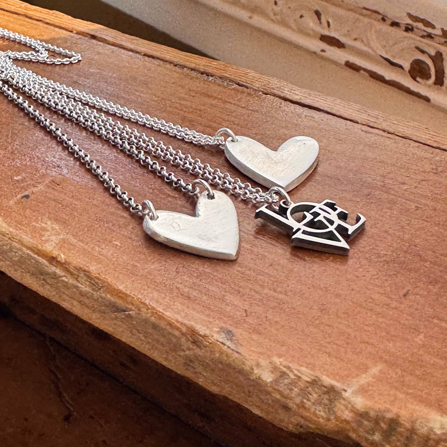 Sterling Silver Love or Heart Necklaces: Two Holes Heart