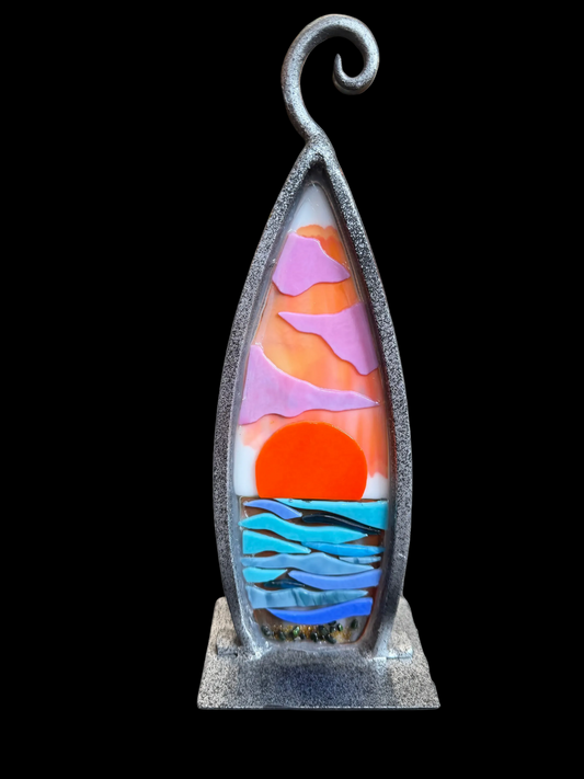 Large Sun and Surf - Curved Steel with Fused Glass