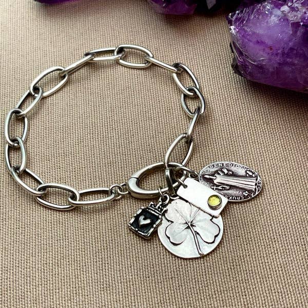 Lucky Four Leaf Clover Sterling Silver Charm: Large 1"