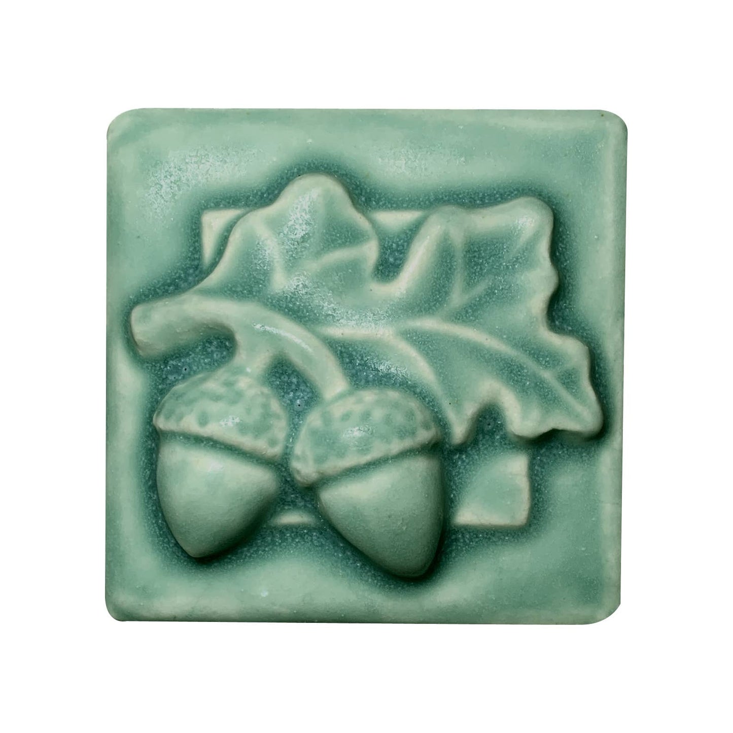 Acorn w/ Leaves Ceramic Tile: Seaside Blue Glaze