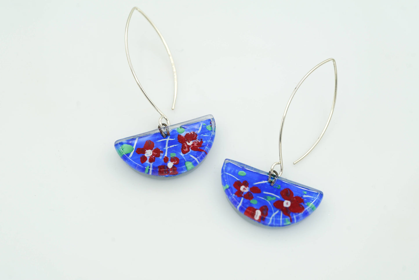 Wild Roses Half-Circles, Finnish Retro-Folk Flowers Earrings