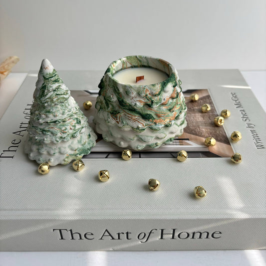 Christmas Tree Candle Pot | Holiday Candle: Champagne Bronze Marble / Fraser Fir