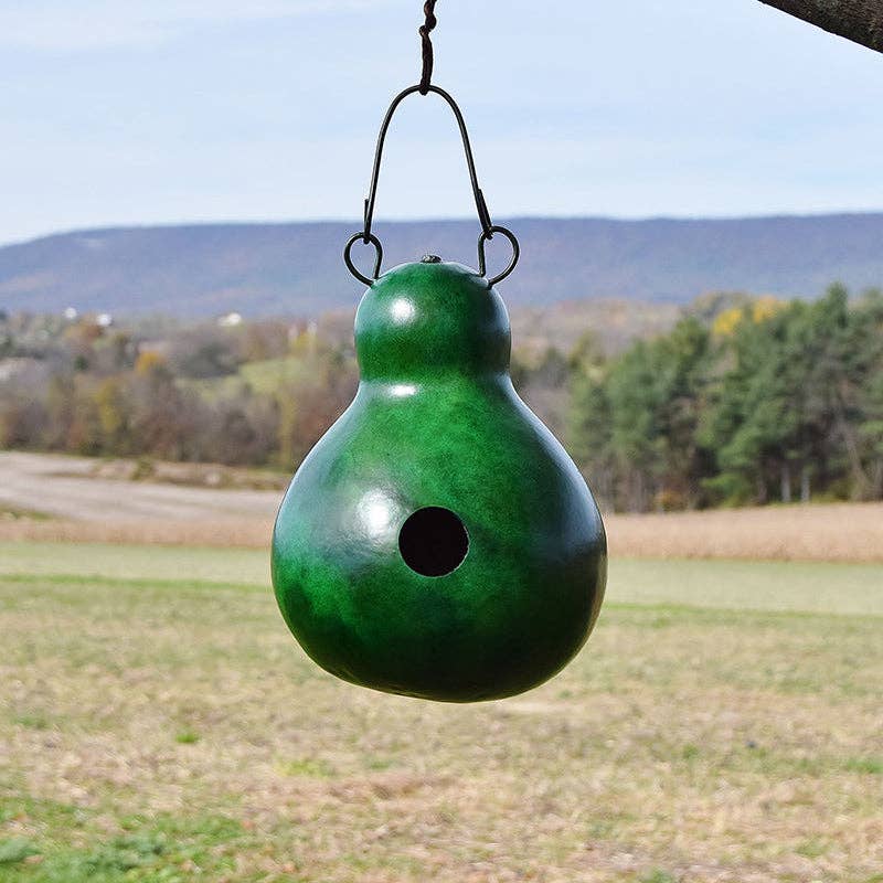 Cabin Gourd Birdhouse — Green Hand-Crafted Outdoor
