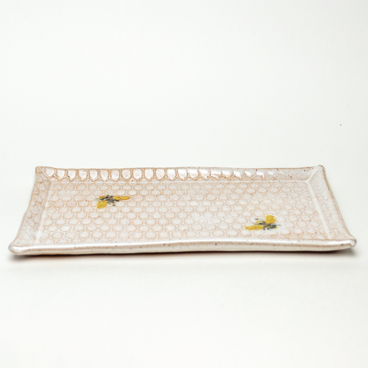 Bee Pattern 10" Handmade Ceramic White Platter