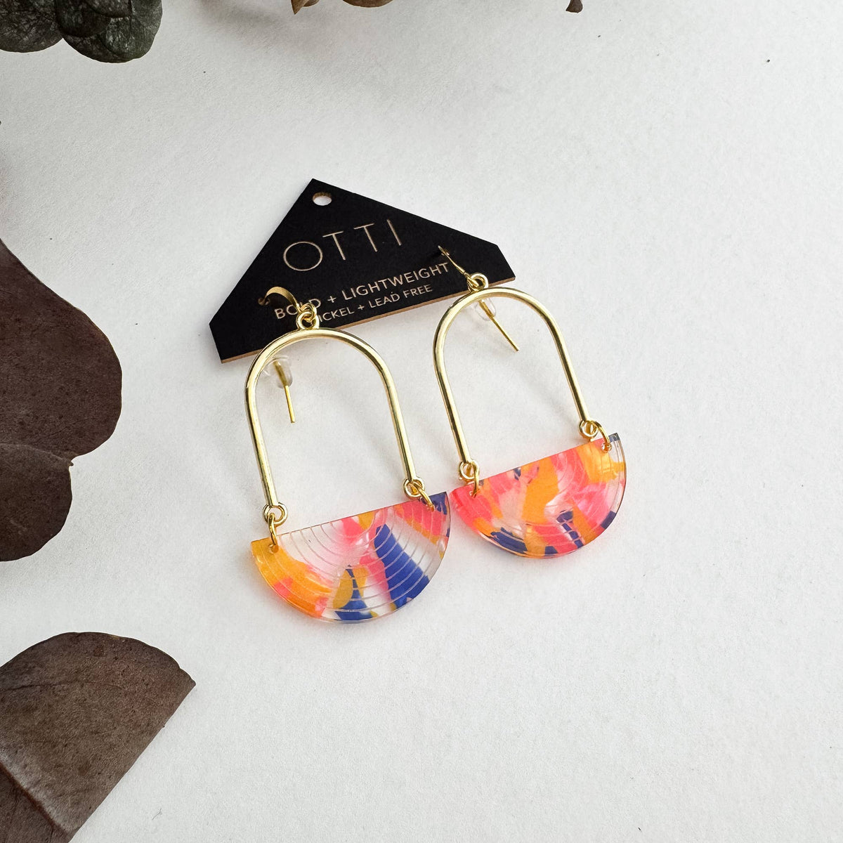 Architectural Half Moon Earrings: Limited SPRING Patterns: Peachy Keen