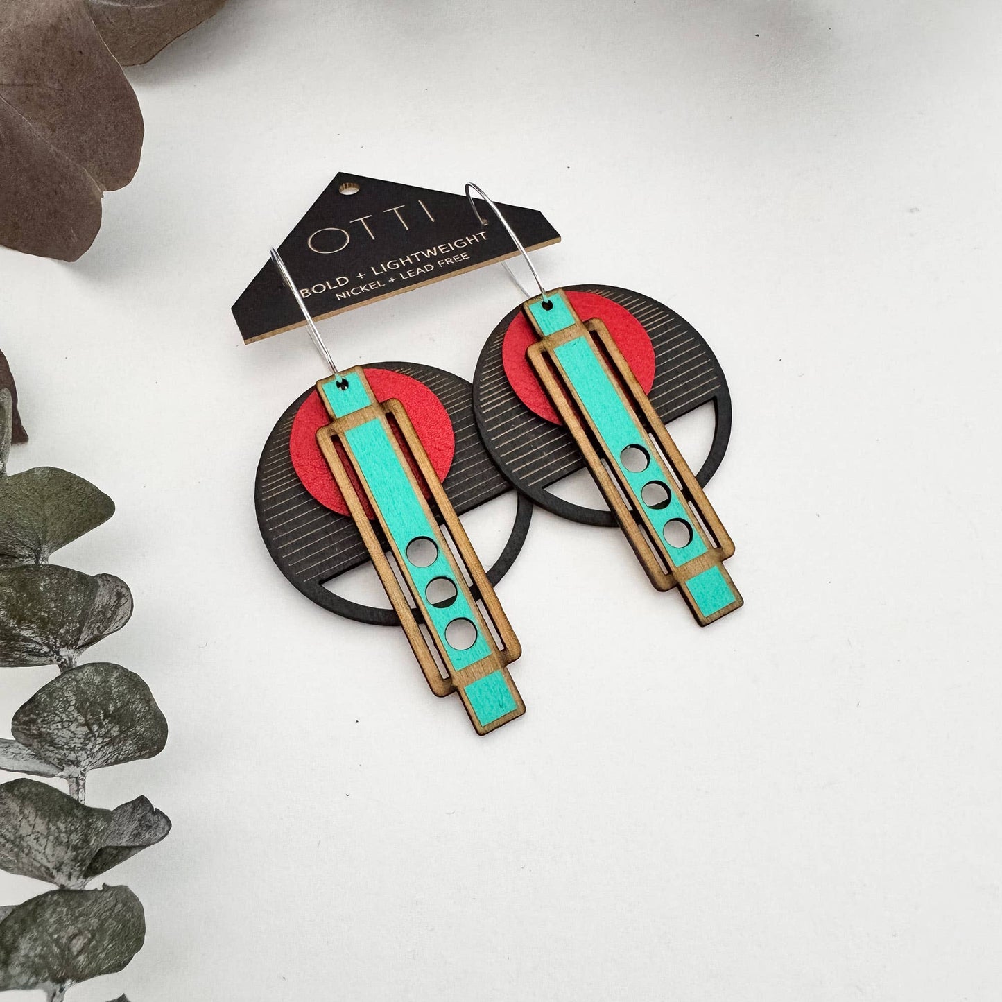 Architectural Lightweight Leather+Birch earring: Wright RoB