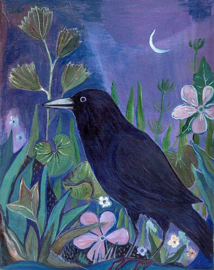 Crow at Nightfall Greeting Card