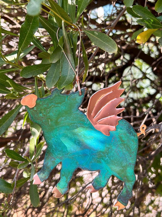 Flying Pig Copper Christmas Ornament