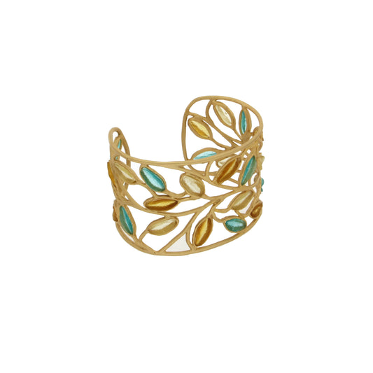 18K Gold Finish Bronze Sage Cuff Bracelet: Multi