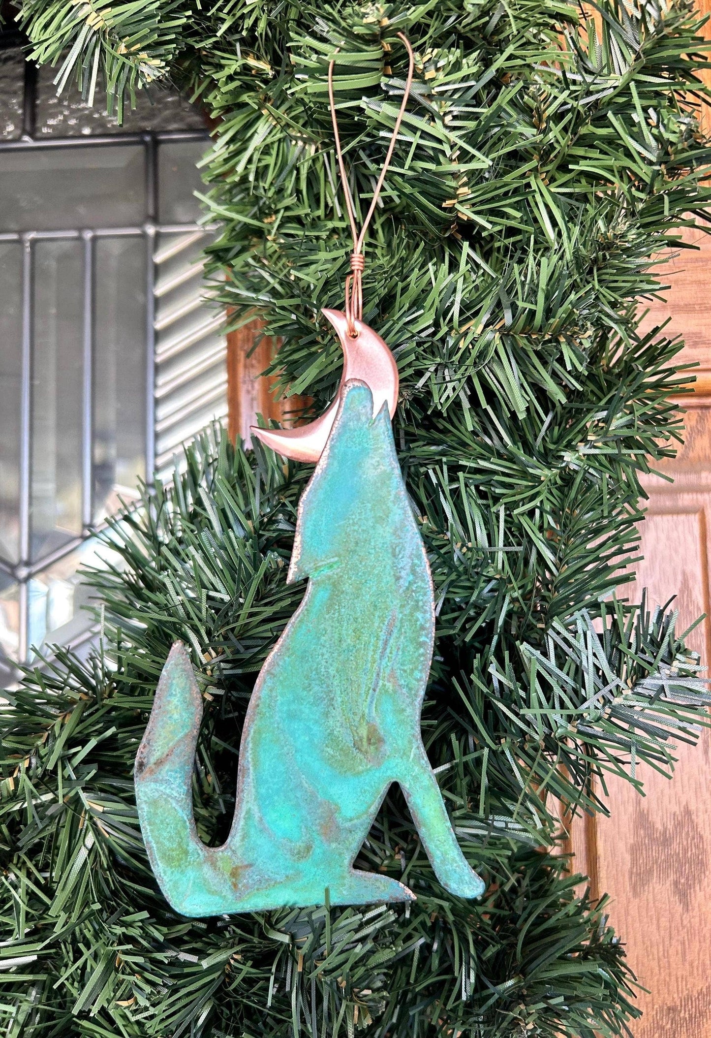 Coyote Wolf Copper Christmas Ornament