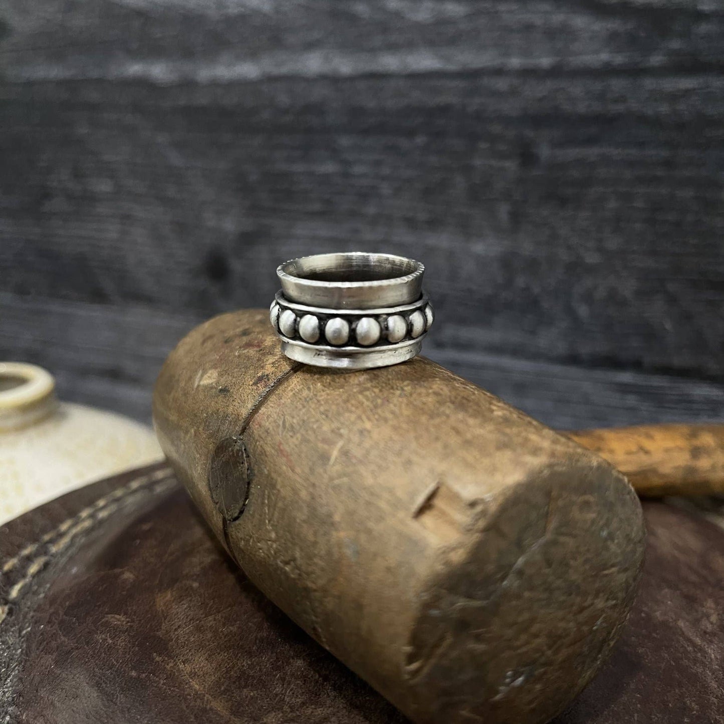 Sterling Silver Beaded Spinner Ring: 8
