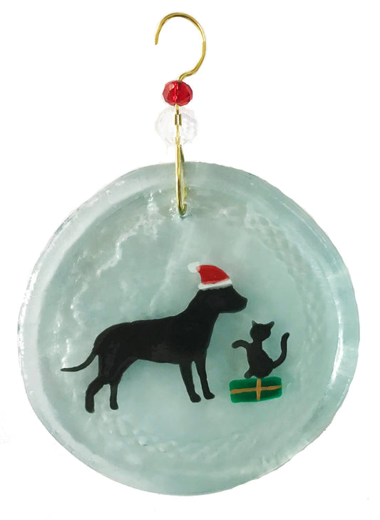 Ornament - Santa Dog: Blue glass / One size: 2" - 4"