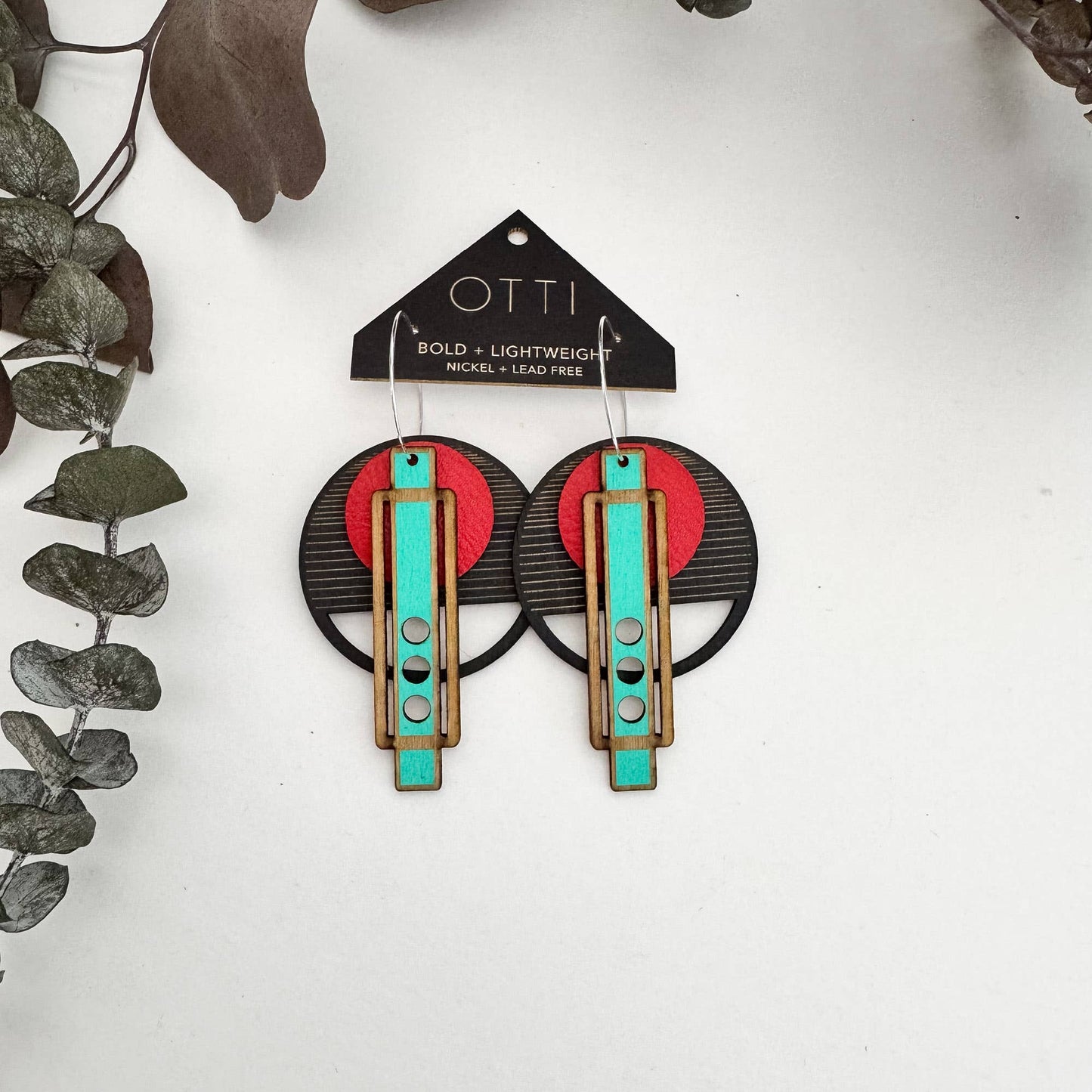 Architectural Lightweight Leather+Birch earring: Wright RoB