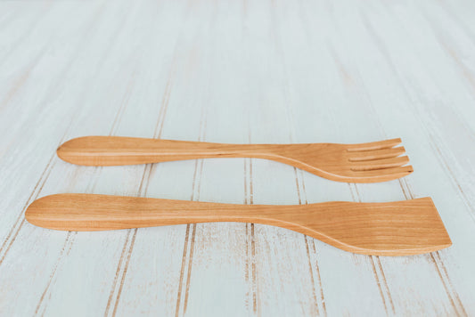 12" Cherry Salad Servers w/ Bee's Oil Finish