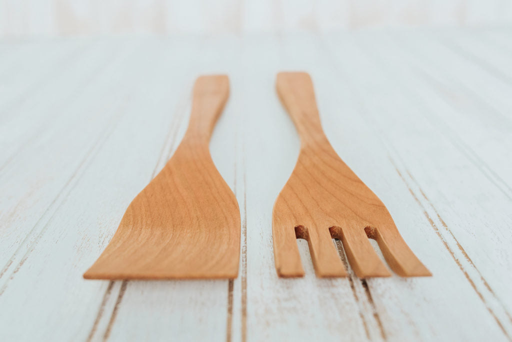 14" Cherry Salad Servers w/ Bee's Oil Finish