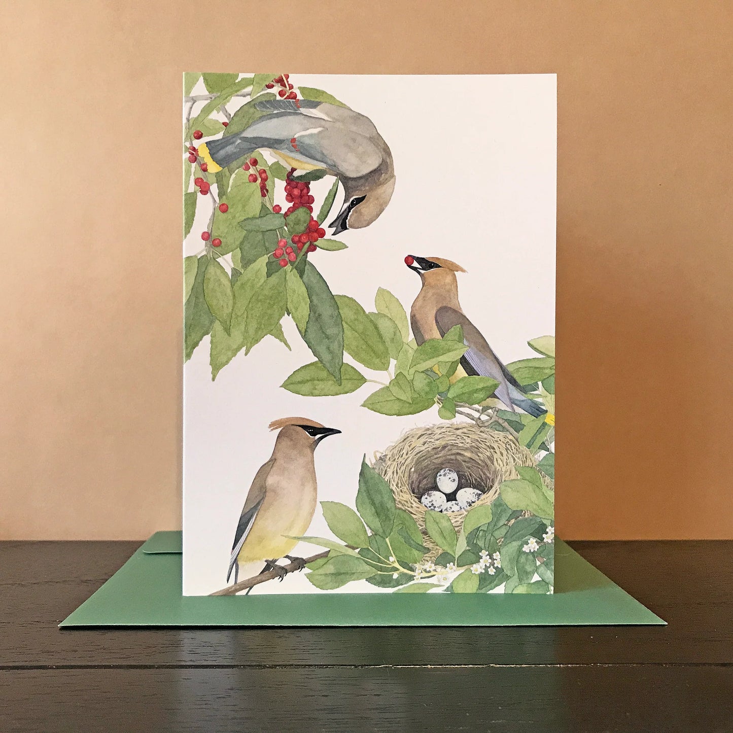 Cedar Waxwing/Winterberry Greeting Card