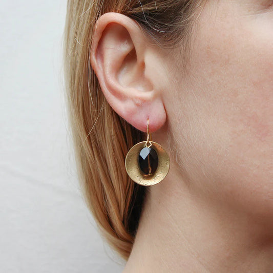 Disc with Smokey Quartz Bead Wire Earrings