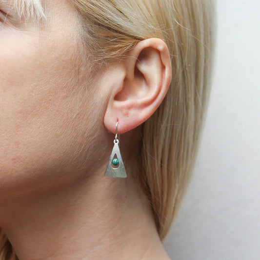 Short Turquoise Beaded Silver Triangle Earrings