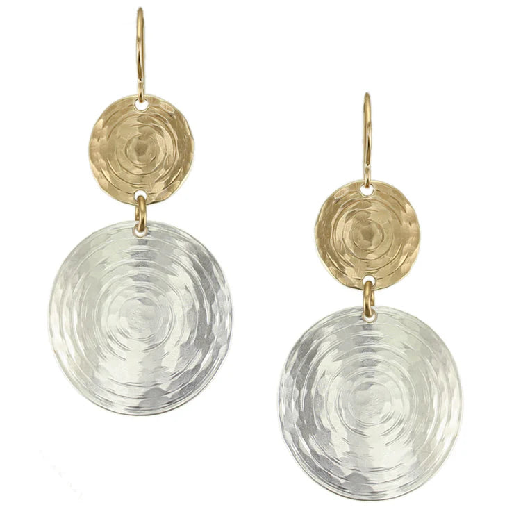 Two Tiered Ripple Disc Wire Earrings