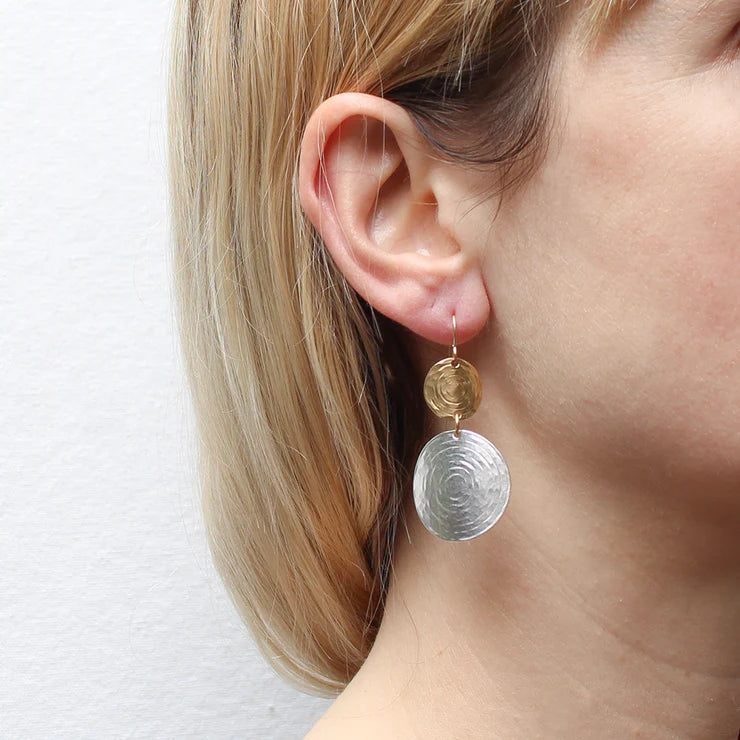 Two Tiered Ripple Disc Wire Earrings
