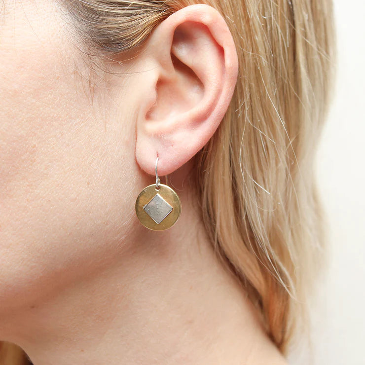 Small Disc and Tile Wire Earrings