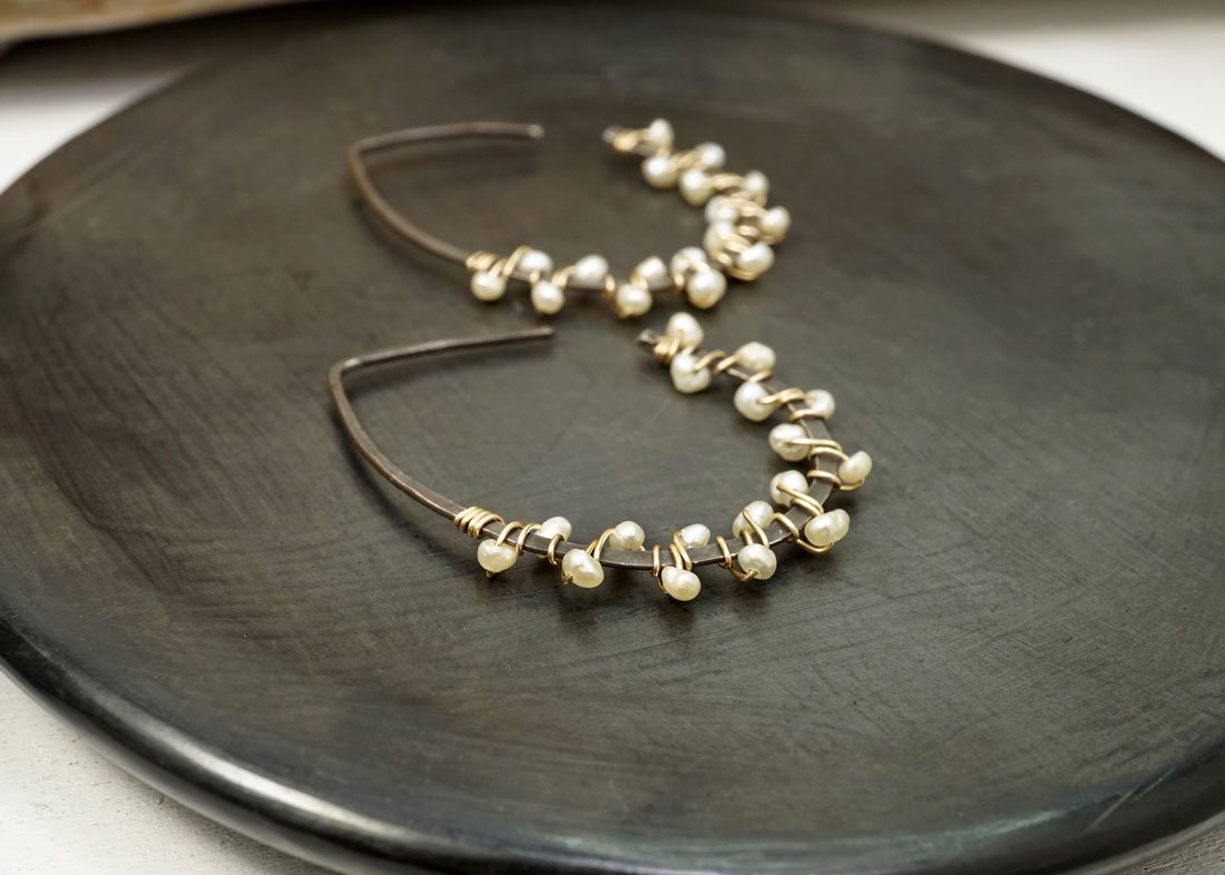 Pearl Sterling Silver Dewdrop Hoops