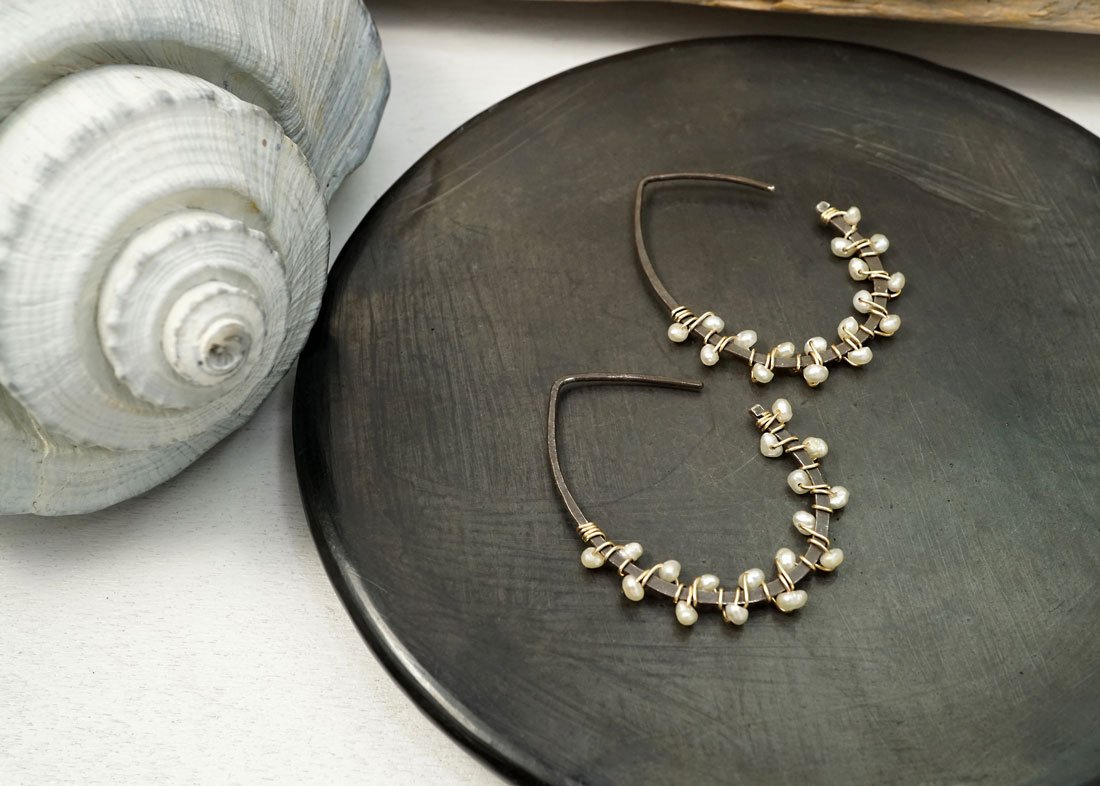 Pearl Sterling Silver Dewdrop Hoops